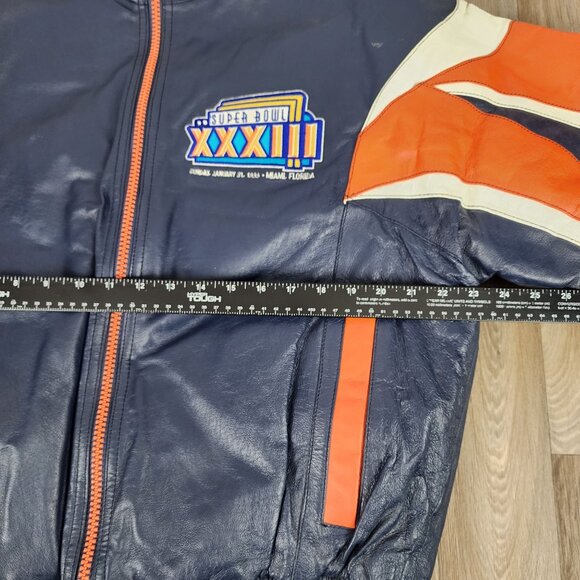 Denver Broncos SUPER BOWL XXXIII Vintage 1999 PRO PLAYER Blue Med Leather Jacket - Picture 10 of 16